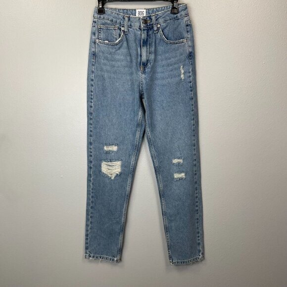 BDG Mom Jeans Womens 27 Blue Denim High Rise Straight Distressed - Picture 1 of 11